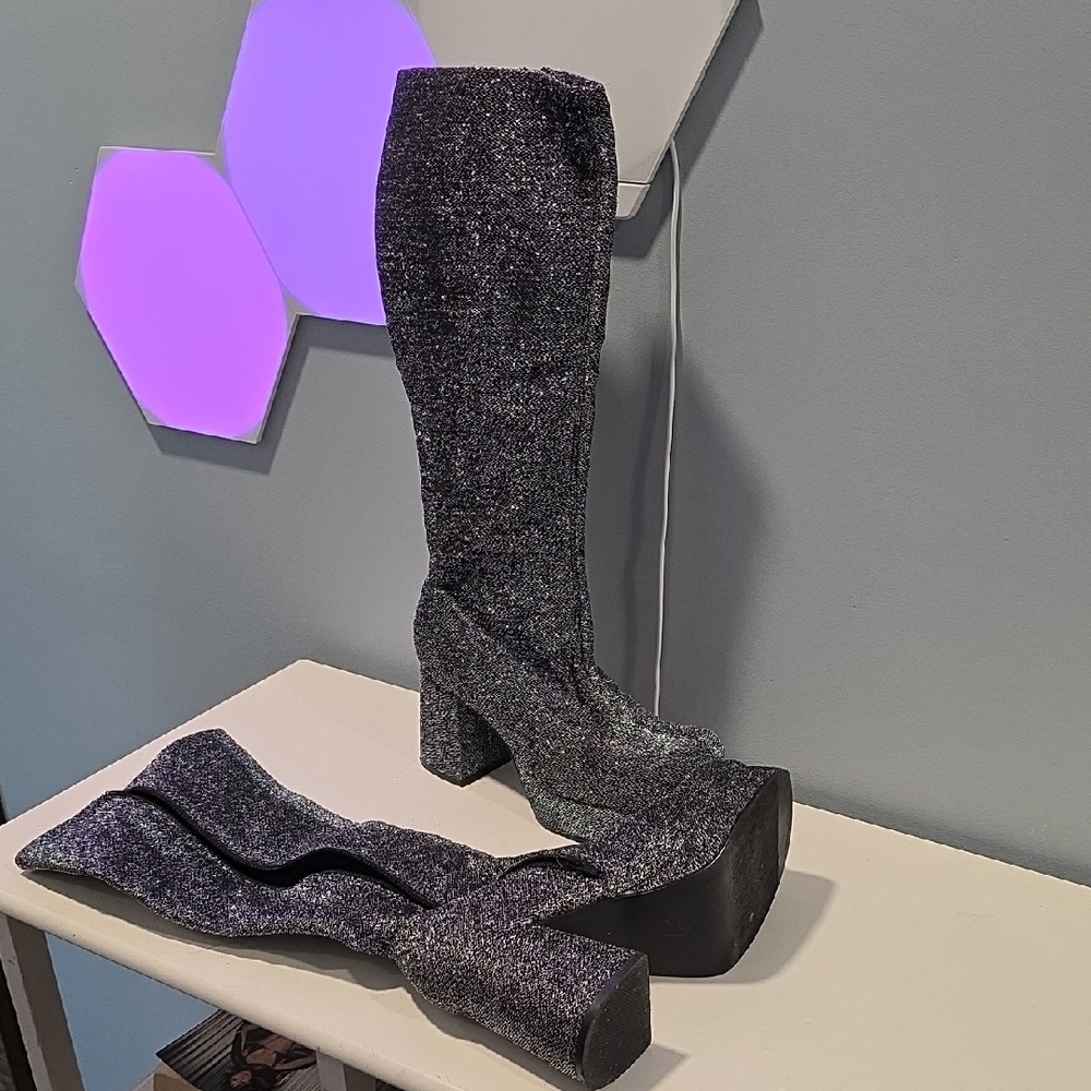 Shimmering Silver Platform Boots